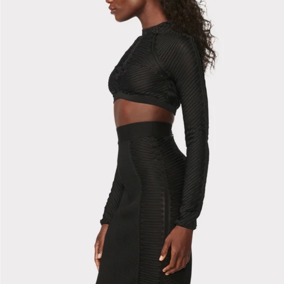 HERVE LEGER X LAW ROACH RIBBON EMBROIDERED CROP TOP, SZ M BLACK NWT! - Picture 9 of 16